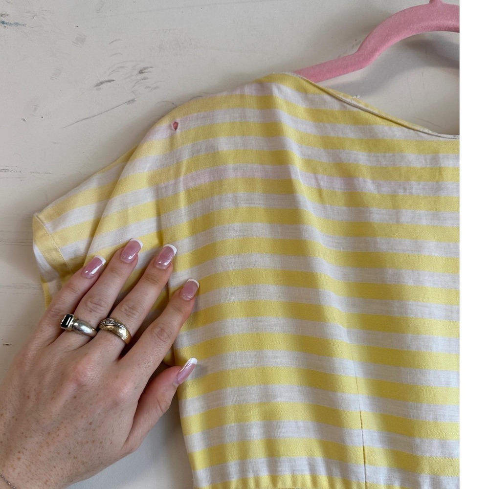 Vintage 40s 50s yellow striped Peter Pan collar dress - Picture 10 of 10